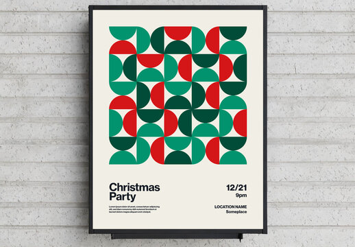 Christmas Party Poster Template with Half Circle Pattern Bauhaus Style