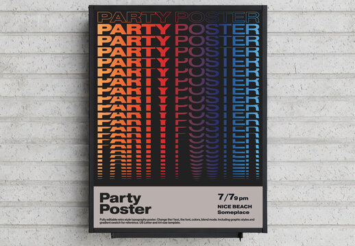 80s Retro Party Poster Template with Colorful Gradient Editable Typography Effect