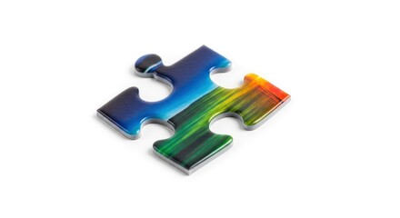 A vibrant, colorful puzzle piece with a glossy finish on a clean white background, symbolizing co...