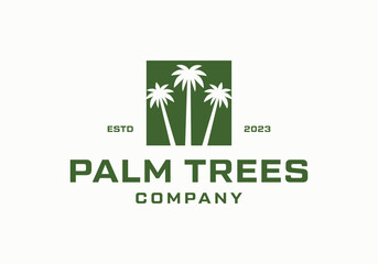 Tropical palm tree square logo icon design template
