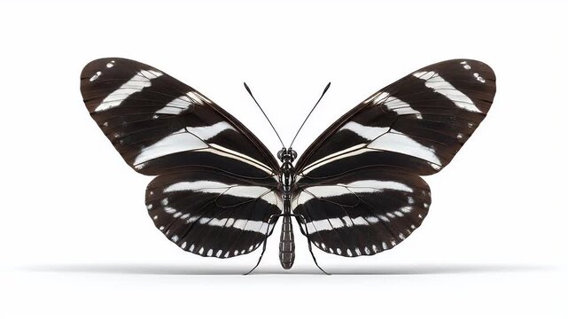 Striking Zebra Butterfly with Open Wings on White Background.