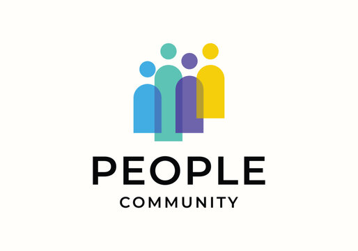 people community, human unity overlapping color logo icon illustration design