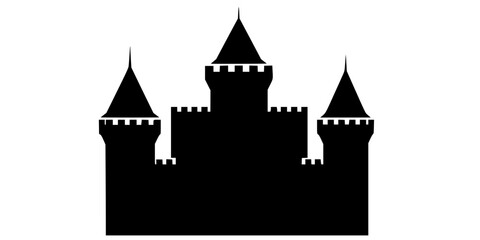Obraz premium Medieval Castle Silhouette Three Towers Flat Vector Icon