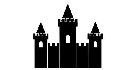 Fototapeta premium Medieval Castle Silhouette Three Towers Flat Vector Icon