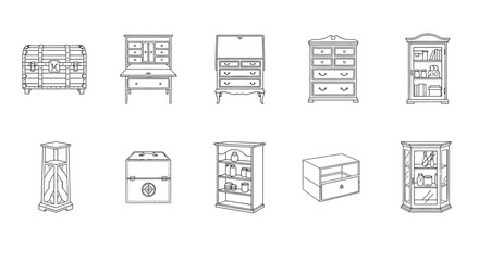 antique furniture a collection of vintage cabinets chests and shelving units for interior design projects and historical illustrations classic style.