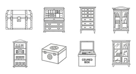 antique furniture showcasing vintage trunks cabinets and boxes for home decor and storage suitable for design inspiration and retro themes