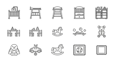 baby furniture set showcasing a nursery interior with a crib changing table rocking horse and toys perfect for childcare design concepts.