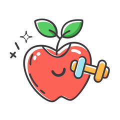 Healthy apple illustration with dumbbell for fitness and nutrition