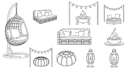 cozy backyard retreat relaxing on pallet furniture enjoying the outdoor ambiance with fire pits and string lights for a perfect summer night hangout