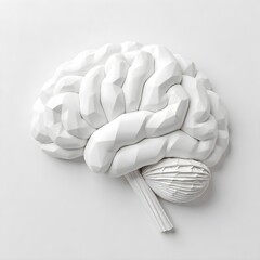 Geometric White Brain Model  Concept 3D Illustration Isolated on White Background