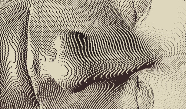 Illustration of an man's face created from small cubes. Anonymous social masking. Technology and robotics concept. Voxel art. 3D vector illustration.