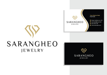 Diamond gems initial letter S logo and business card design template