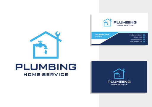 Home plumbing service logo and business card design template