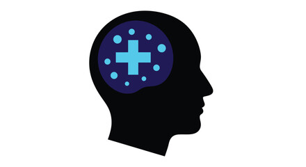 Human head profile containing a glowing brain with dots a beautiful silhouette