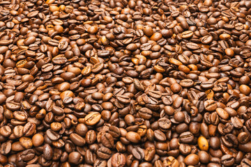Coffee beans on a white background. Top view.