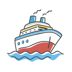 Obraz premium Vector illustration of a colorful cruise ship sailing on the ocean