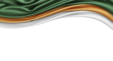 Silky flowing fabric waves in green, gold, and white hues on a transparent background, PNG image, PNG file