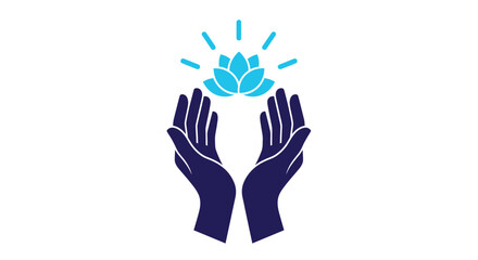 Hands cradling a lotus flower with radiating lines a calming silhouette