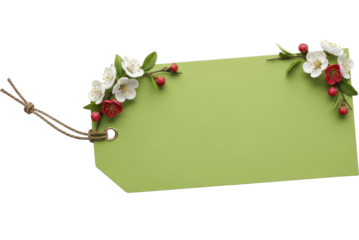  Festive plum blossom decorated gift tag with string for new year on a transparent background PNG image PNG file