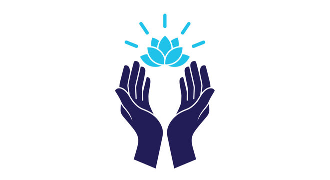 Hands cradling a lotus flower with radiating lines a calming silhouette