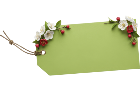  Festive plum blossom decorated gift tag with string for new year on a transparent background PNG image PNG file