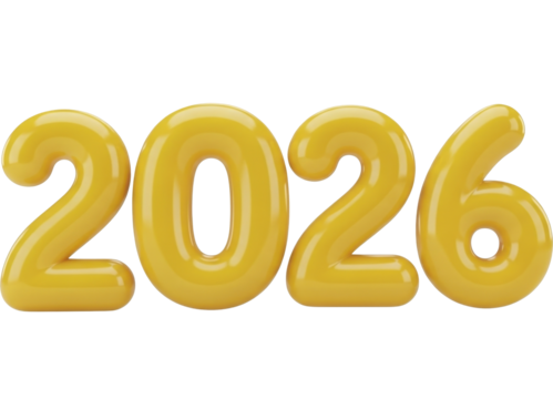  Yellow Puffy 2026 Numerals on a Transparent Background PNG Image for New Year Celebrations and Future Events