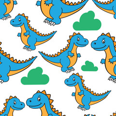 Cute Dinosaur Seamless Pattern for Kids' Design. Editable pattern on a transparent background