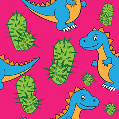 Cute Dinosaur Seamless Pattern for Kids' Design. Editable pattern on a transparent background