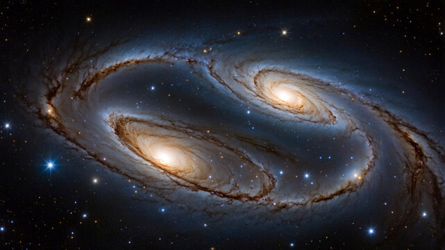 Pair of spiral galaxies interacting in deep space - Powered by Adobe