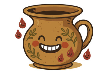 Smiling Spittoon Delight. Friendly spittoon with a grin, decorated with little doodle leaves and smiling wine droplets