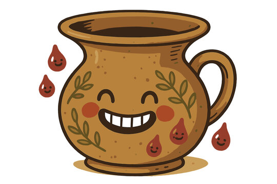 Smiling Spittoon Delight. Friendly spittoon with a grin, decorated with little doodle leaves and smiling wine droplets