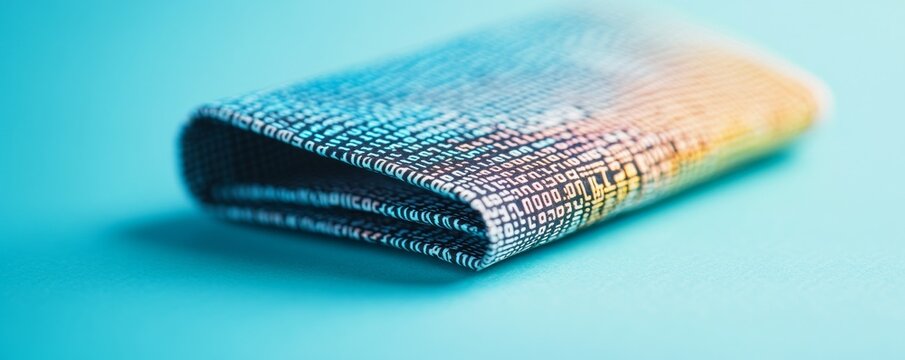 Macro Shot of Folded Fabric with Binary Code on Blue Background, Data, Technology