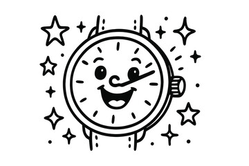 Cheerful Watch Doodle. Adorable doodle vector design of a friendly watch dial with a big grin, its hands pointing joyfully among