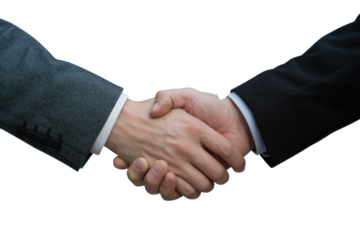 Two business professionals shake hands, symbolizing agreement, partnership, and successful negotiation. Transparent background emphasizes collaboration, trust, and mutual respect. background removed