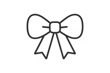 Decorative bow outline icon illustrating gift wrapping, celebration, and festive ornament design on transparent background