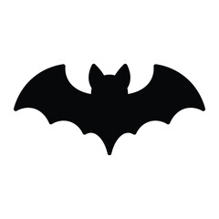Bat vector icon. Black silhouette with spread wings in flat design for Halloween, night animal, or spooky decoration concept.