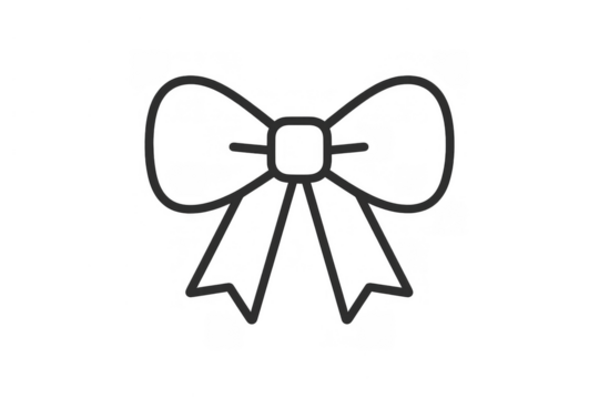 Decorative bow outline icon illustrating gift wrapping, celebration, and festive ornament design on transparent background