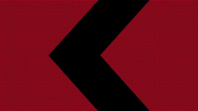left turn chevron arrow, construction or road safety markings down arrows on a horizontal video digital LED signage LCD display board 4K animation with digital scoreboard texture effect - Powered by Adobe