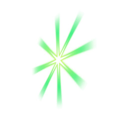 Diagonal green glowing starburst with depth on transparent background
