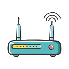 Modern wi-fi router with antennas and signal waves vector illustration