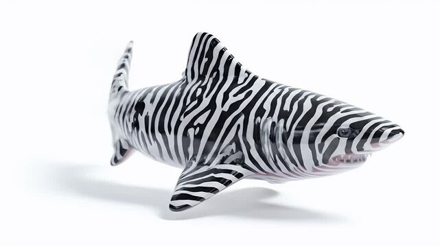 Zebra-striped Shark Toy on White Background, Isolated.