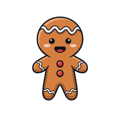 A cute cartoon gingerbread man cookie with a happy smile and red buttons, isolated on a white background.