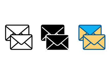 Stylized Mail Stack Icons. Minimalist mail stack icon: three identical stacks of two envelopes in a row, first in line style with