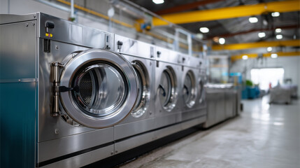 ChatGPT &Ntilde;&ETH;&ordm;&ETH;&deg;&ETH;&middot;&ETH;&deg;&ETH;&raquo;:Industrial washing machines in a professional laundry facility stainless steel equipment lined up for large-scale textile cleaning. industrial laundry, washing machi