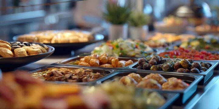 Buffet Table with Diverse Food Options at Business Office Event