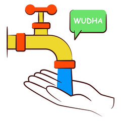 Hand with water tap showcasing ablution icon