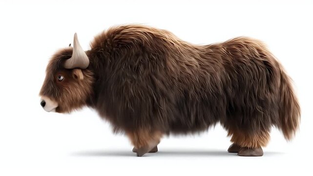 Majestic Yak Standing Proudly on White Background.