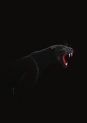 Black panther roars fiercely in the dark minimalist art - ai generated