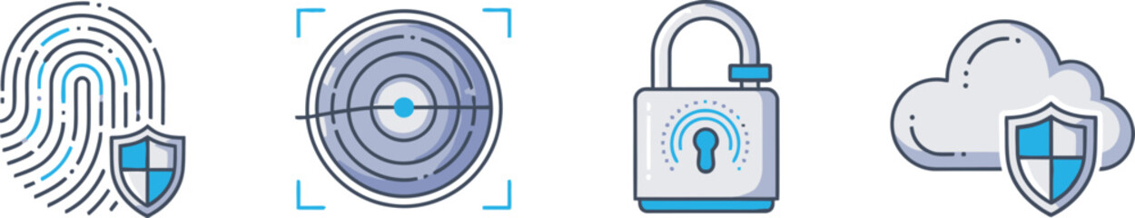 Biometric security and data protection vector icons collection 