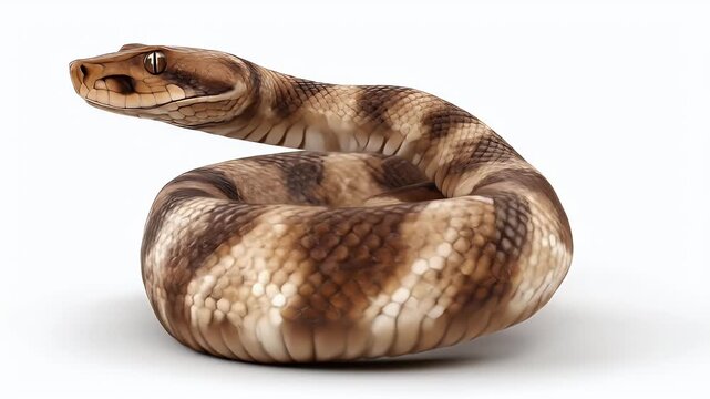 Realistic Snake Coiled on White Background, Isolated.